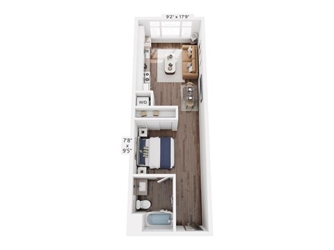 Floor plan for studio, 1 bath, 618 sqft